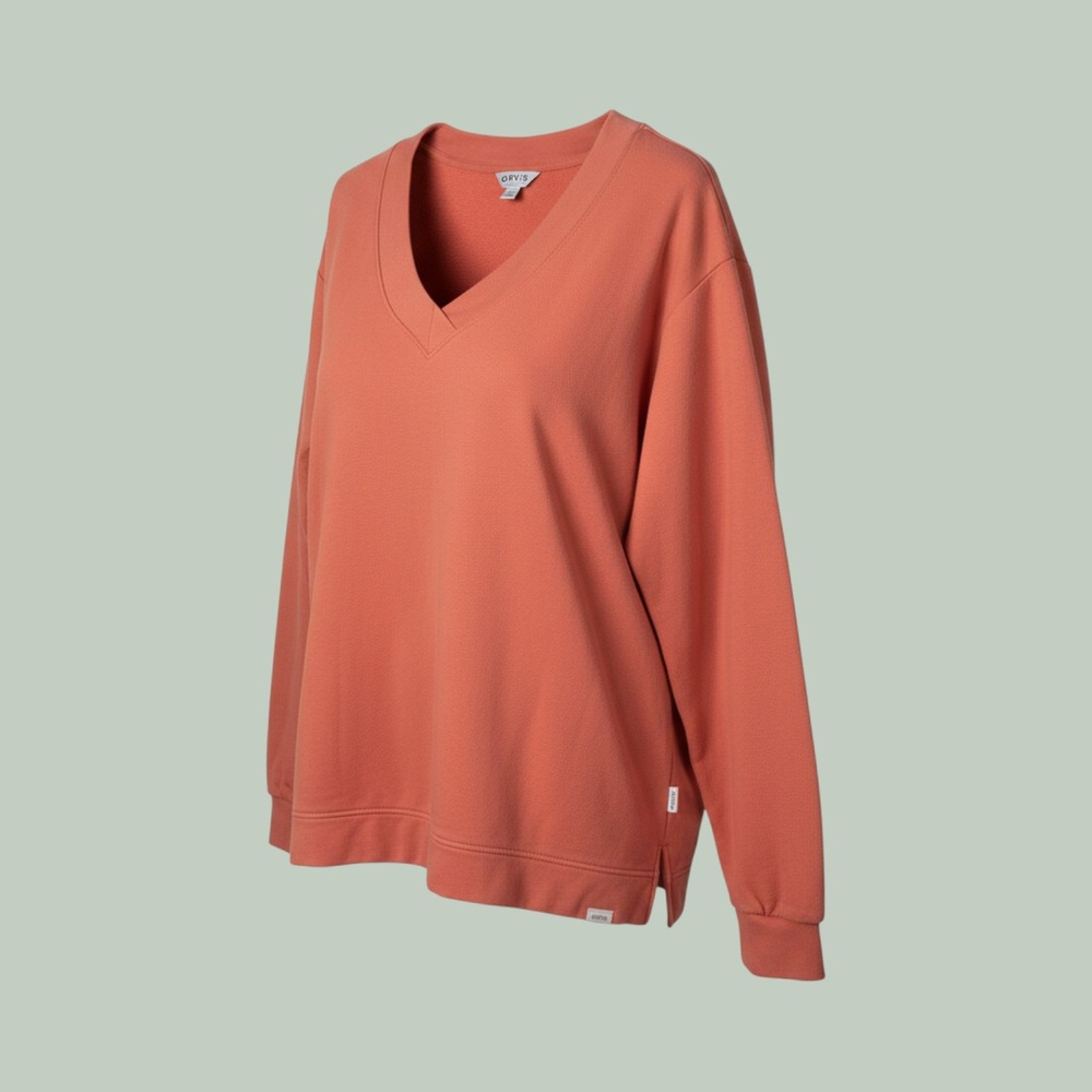 Orvis Classic Collection Womens XL V-Neck Sweatshirt Terracotta Orange Modal